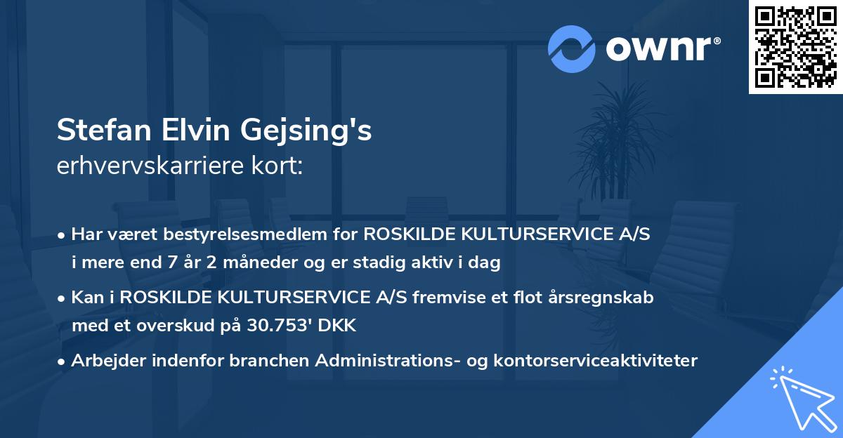 Stefan Elvin Gejsing's erhvervskarriere kort