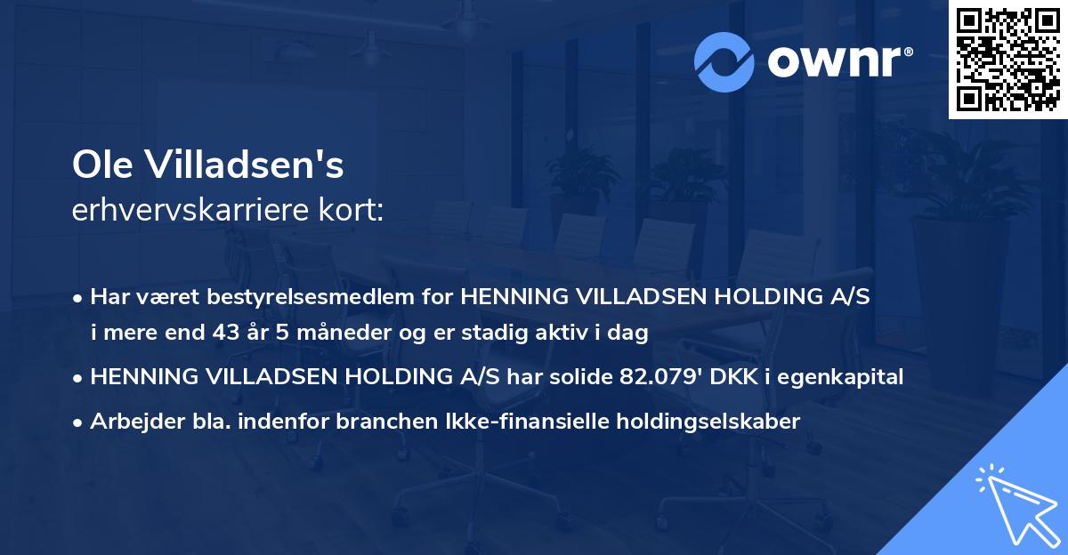 Ole Villadsen's erhvervskarriere kort