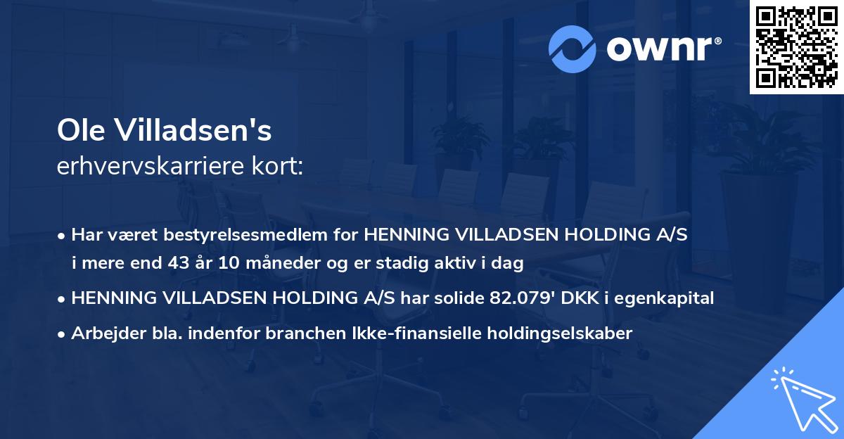 Ole Villadsen's erhvervskarriere kort