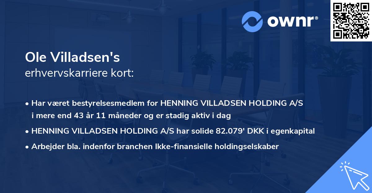 Ole Villadsen's erhvervskarriere kort