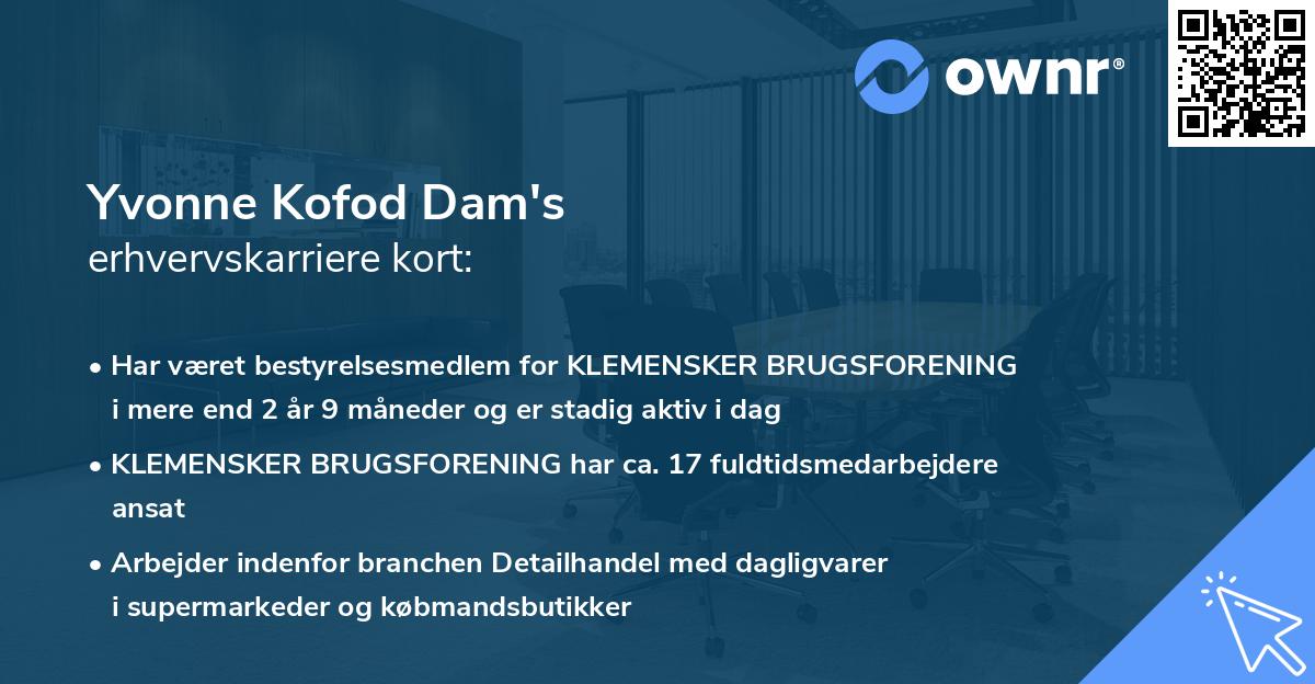 Yvonne Kofod Dam's erhvervskarriere kort