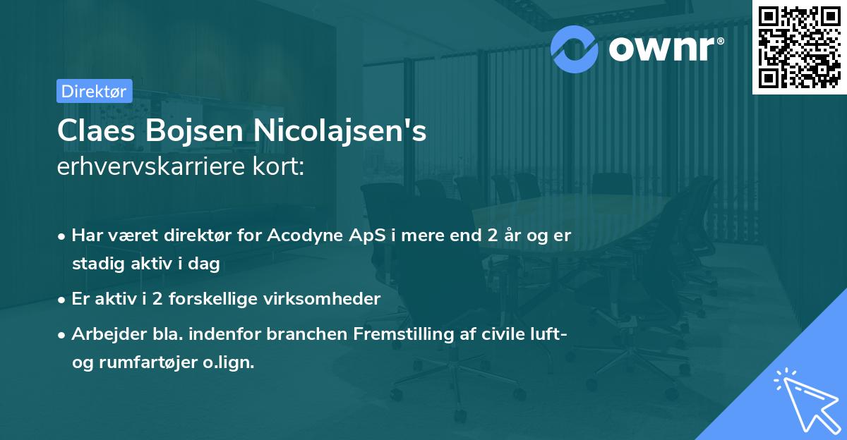 Claes Bojsen Nicolajsen's erhvervskarriere kort