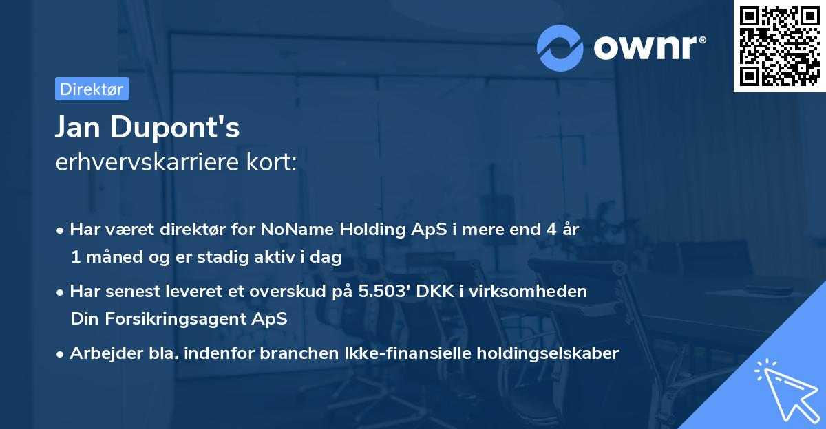 Jan Dupont's erhvervskarriere kort