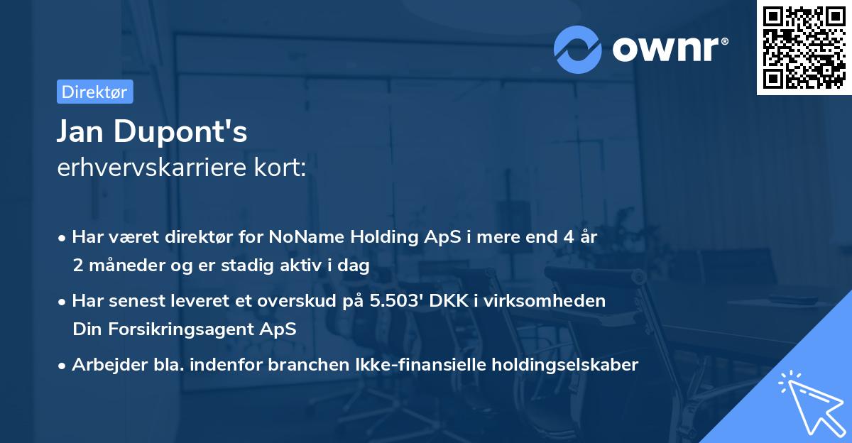 Jan Dupont's erhvervskarriere kort