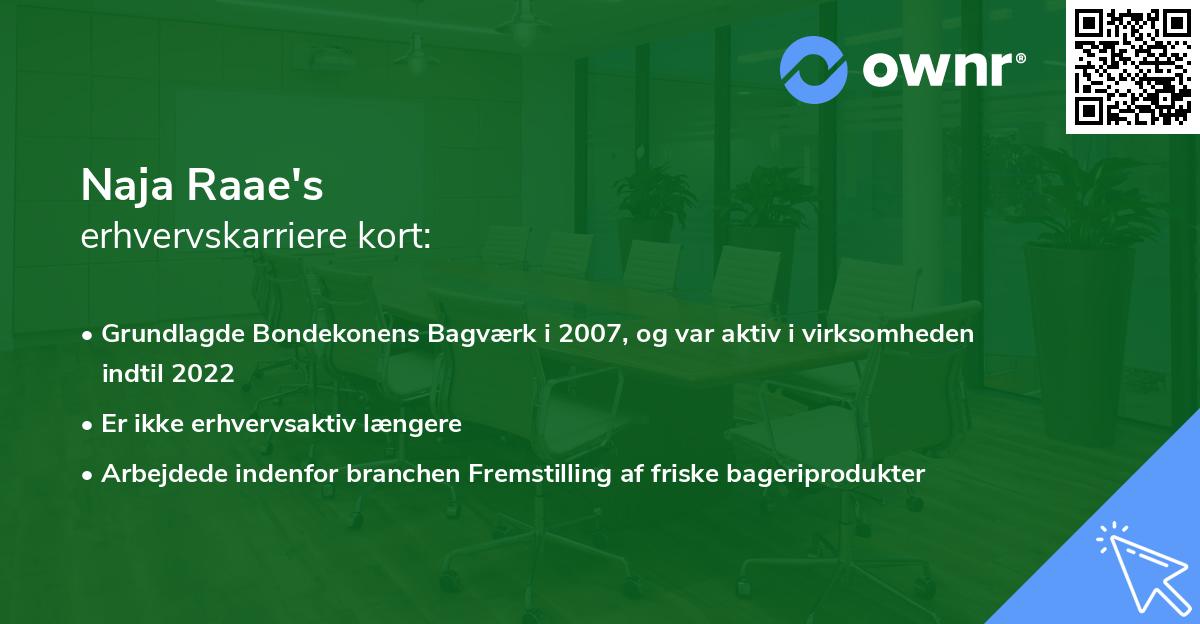 Naja Raae's erhvervskarriere kort