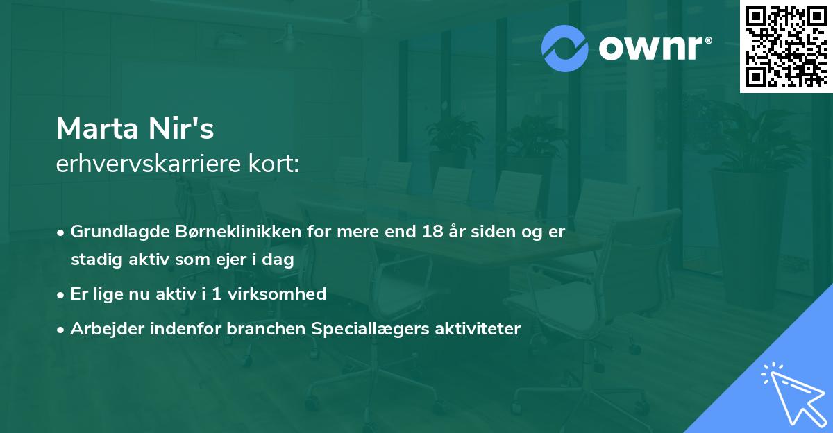 Marta Nir's erhvervskarriere kort
