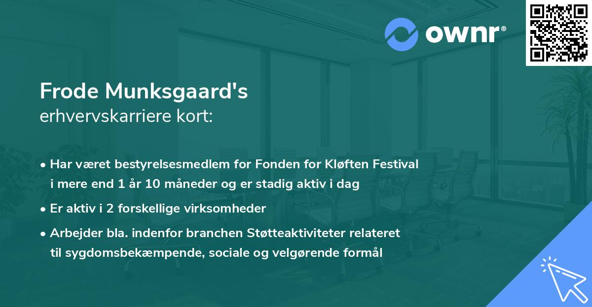 Frode Munksgaard's erhvervskarriere kort