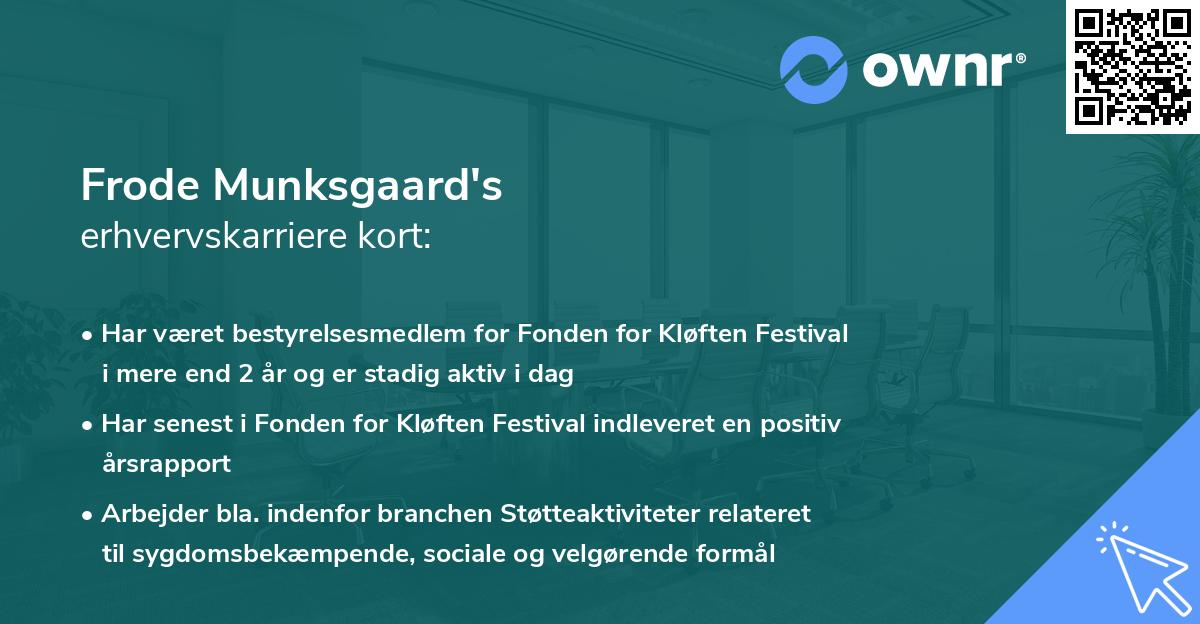Frode Munksgaard's erhvervskarriere kort