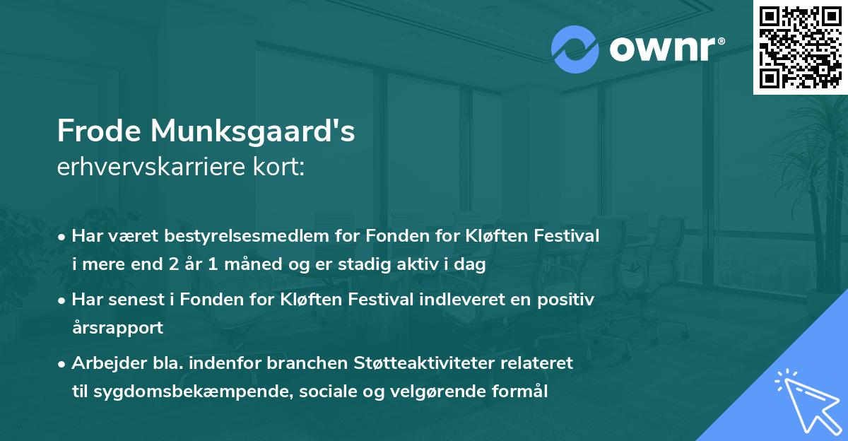 Frode Munksgaard's erhvervskarriere kort