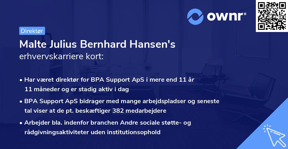 Malte Julius Bernhard Hansen's erhvervskarriere kort