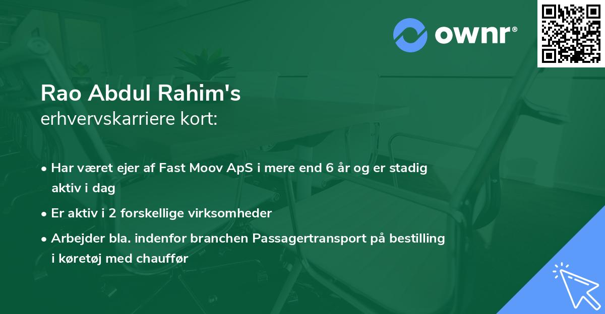 Rao Abdul Rahim's erhvervskarriere kort