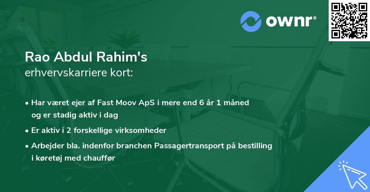 Rao Abdul Rahim's erhvervskarriere kort