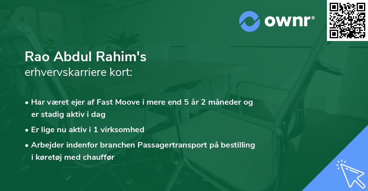 Rao Abdul Rahim's erhvervskarriere kort