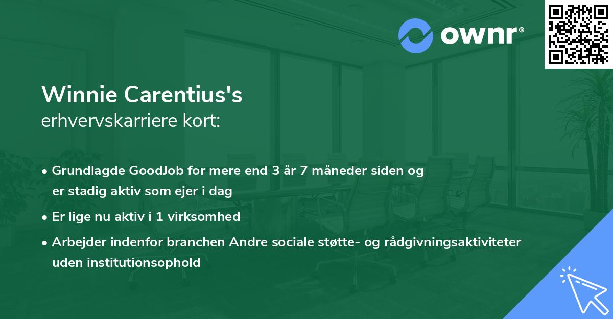 Winnie Carentius's erhvervskarriere kort