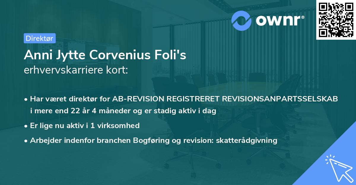 Anni Jytte Corvenius Foli's erhvervskarriere kort