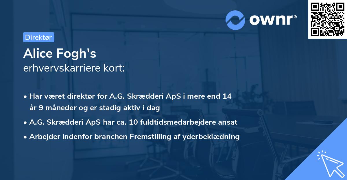 Alice Fogh's erhvervskarriere kort