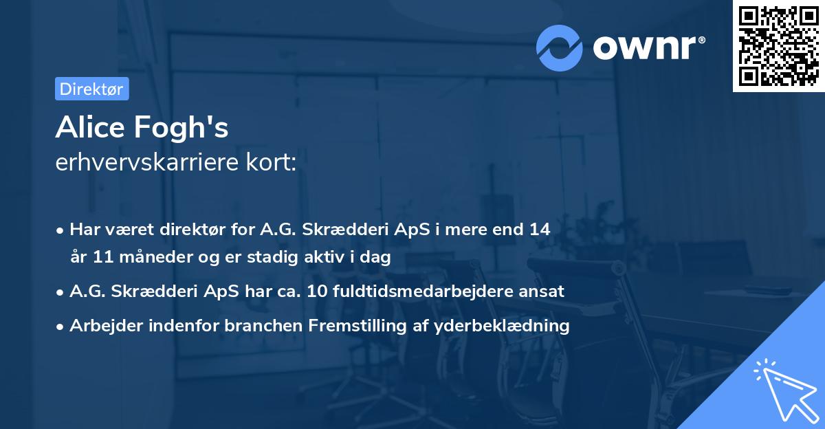 Alice Fogh's erhvervskarriere kort