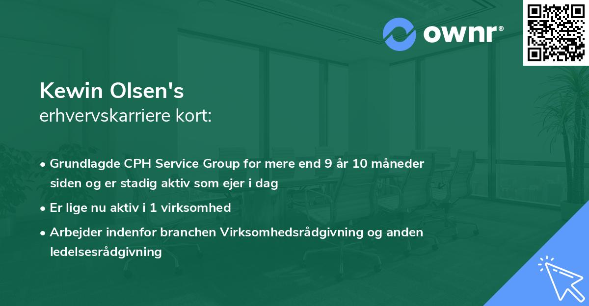 Kewin Olsen's erhvervskarriere kort