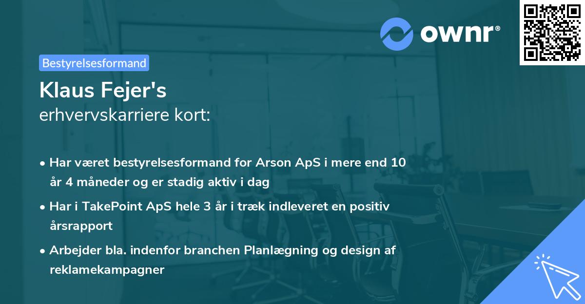 Klaus Fejer's erhvervskarriere kort