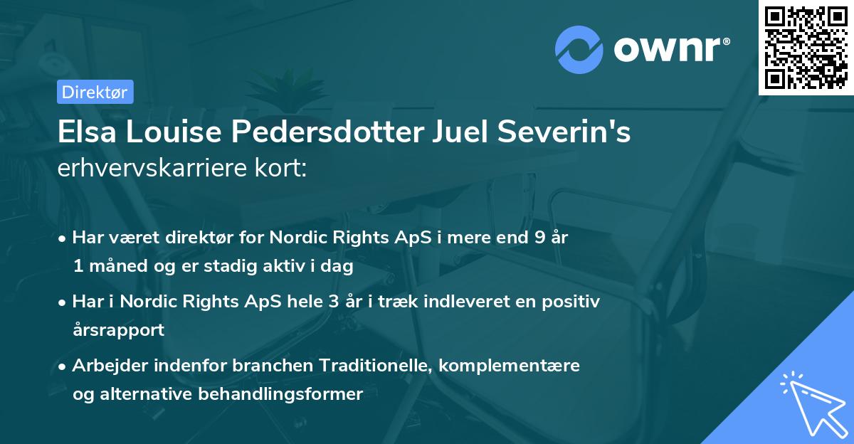 Elsa Louise Pedersdotter Juel Severin's erhvervskarriere kort