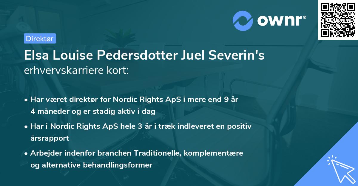 Elsa Louise Pedersdotter Juel Severin's erhvervskarriere kort