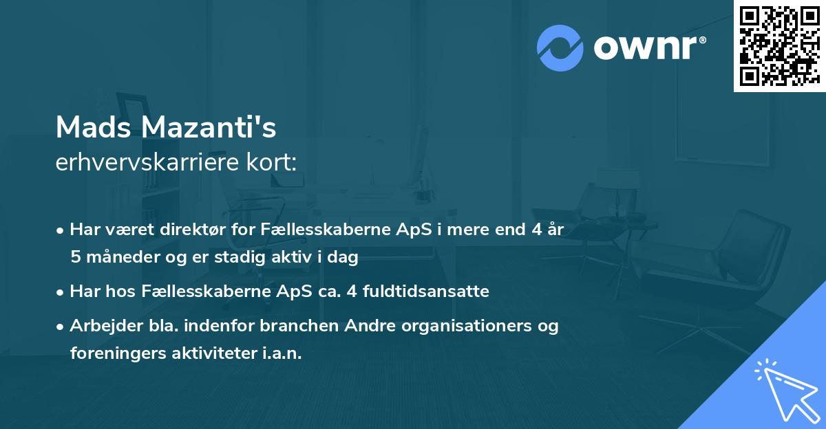 Mads Mazanti's erhvervskarriere kort