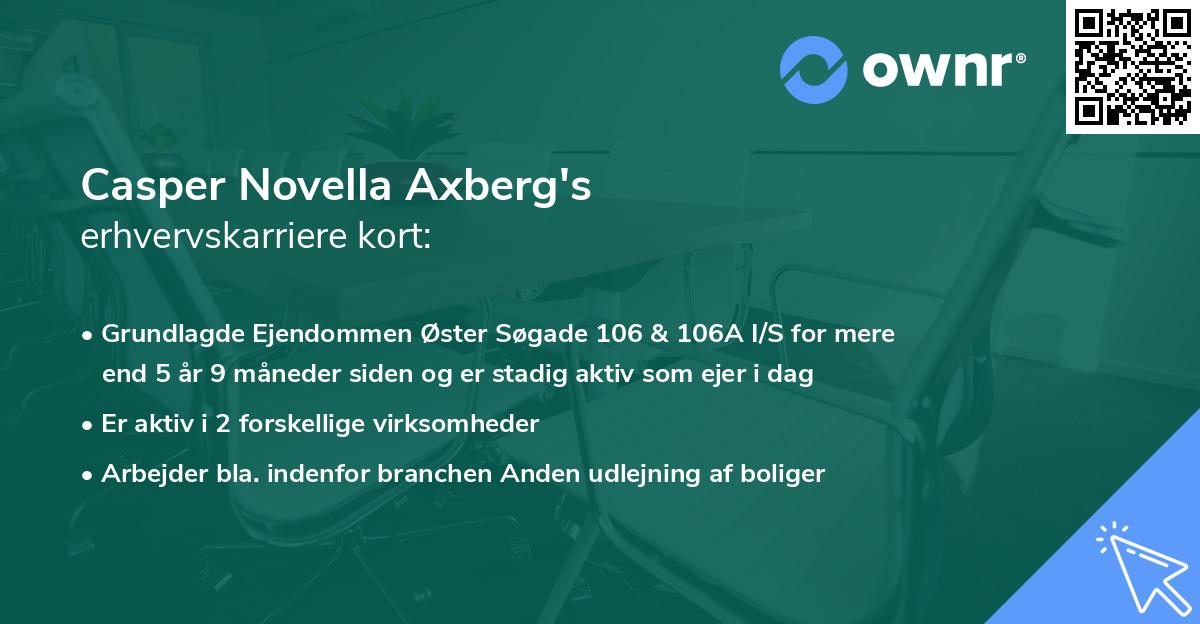 Casper Novella Axberg's erhvervskarriere kort