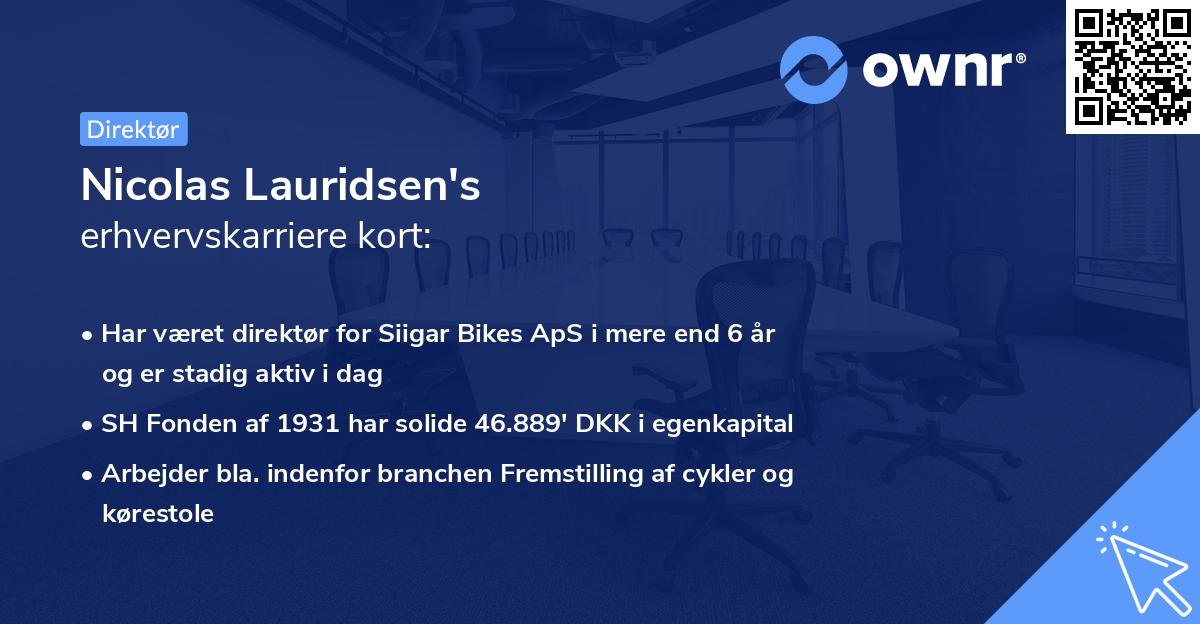 Nicolas Lauridsen's erhvervskarriere kort