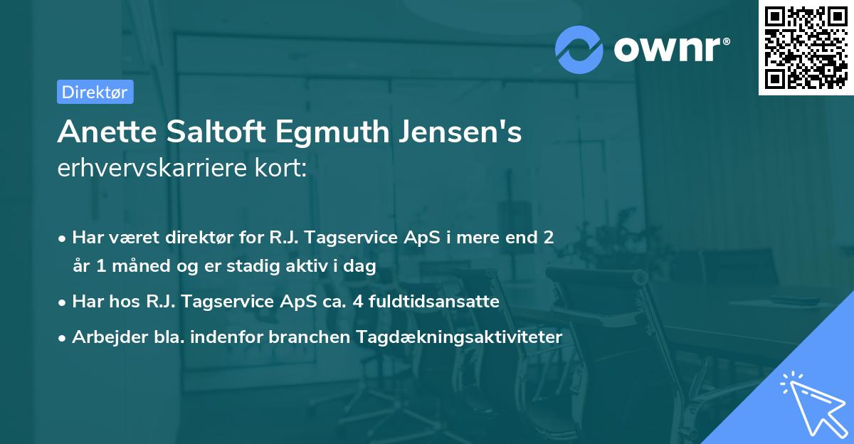 Anette Saltoft Egmuth Jensen's erhvervskarriere kort