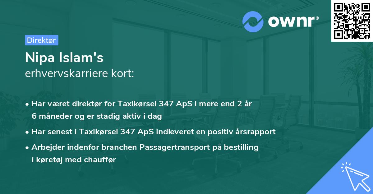 Nipa Islam's erhvervskarriere kort