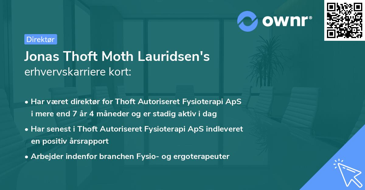 Jonas Thoft Moth Lauridsen's erhvervskarriere kort
