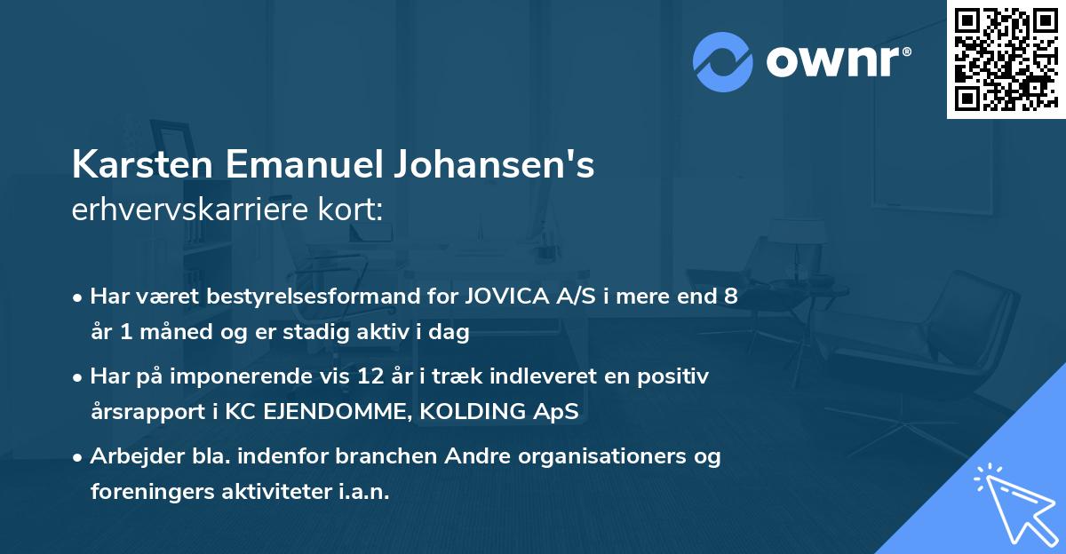Karsten Emanuel Johansen's erhvervskarriere kort