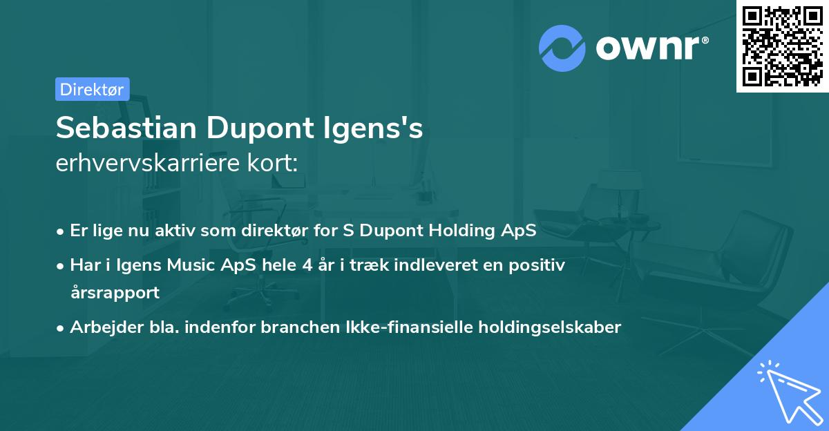 Sebastian Dupont Igens's erhvervskarriere kort