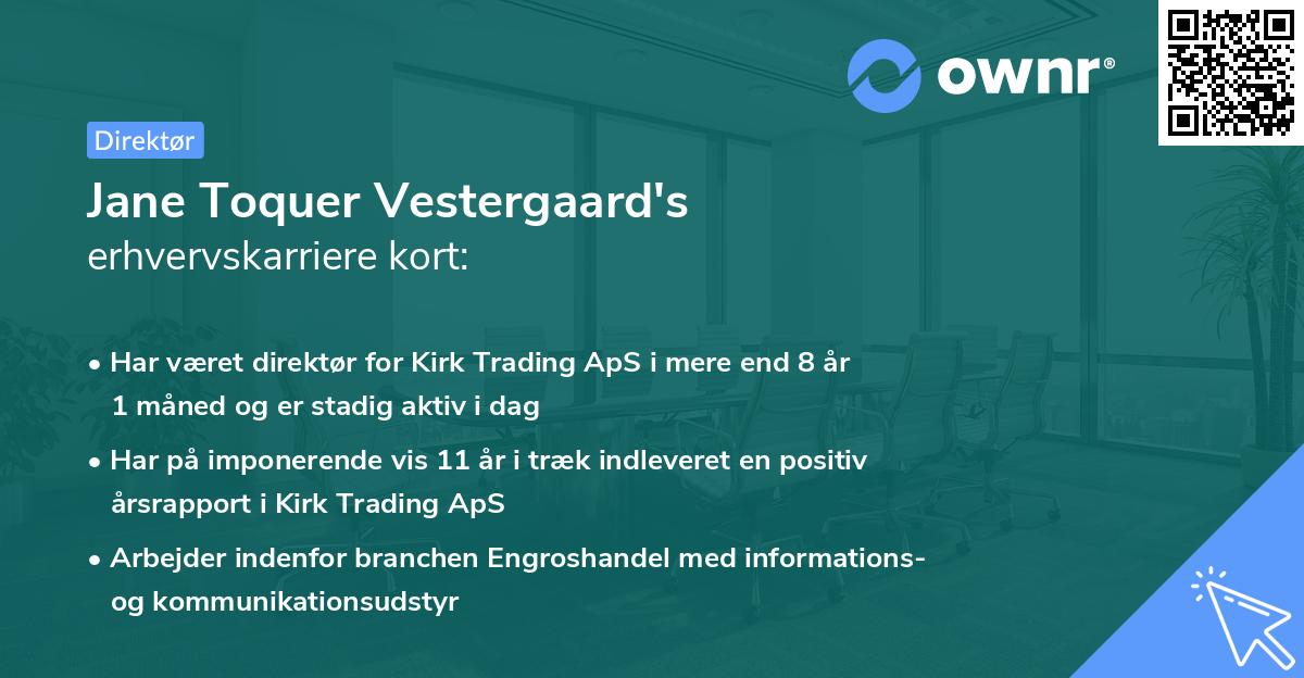 Jane Toquer Vestergaard's erhvervskarriere kort
