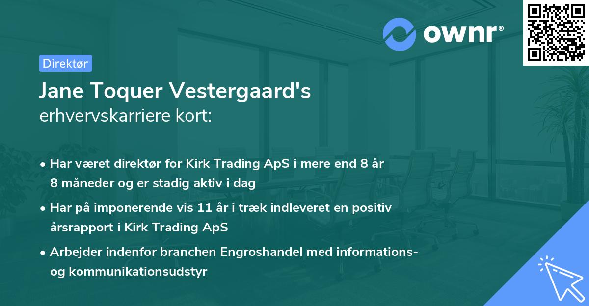 Jane Toquer Vestergaard's erhvervskarriere kort