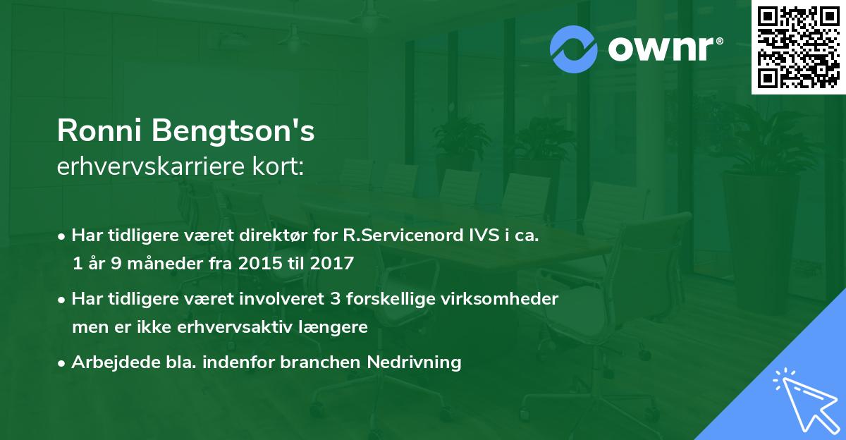 Ronni Bengtson's erhvervskarriere kort