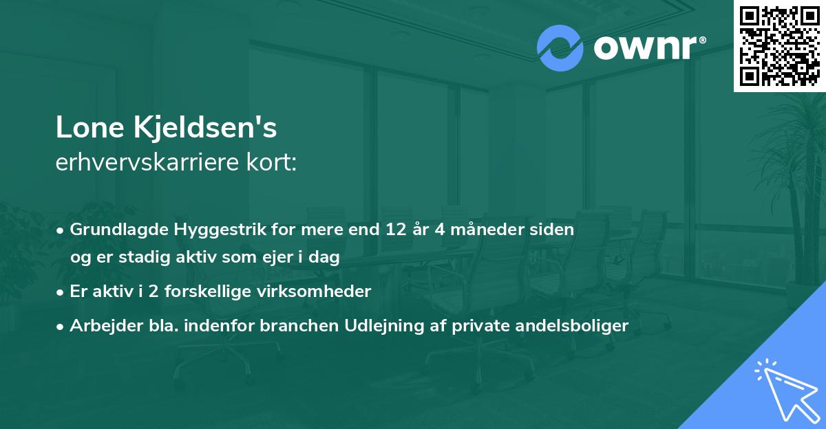 Lone Kjeldsen's erhvervskarriere kort