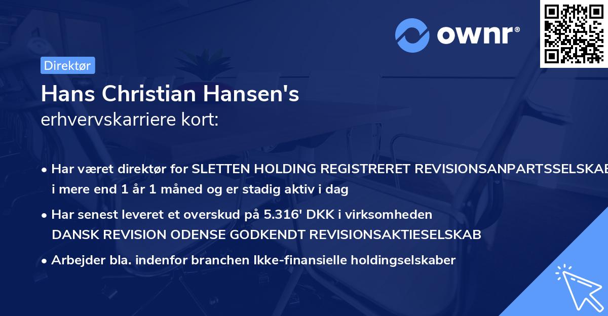 Hans Christian Hansen's erhvervskarriere kort