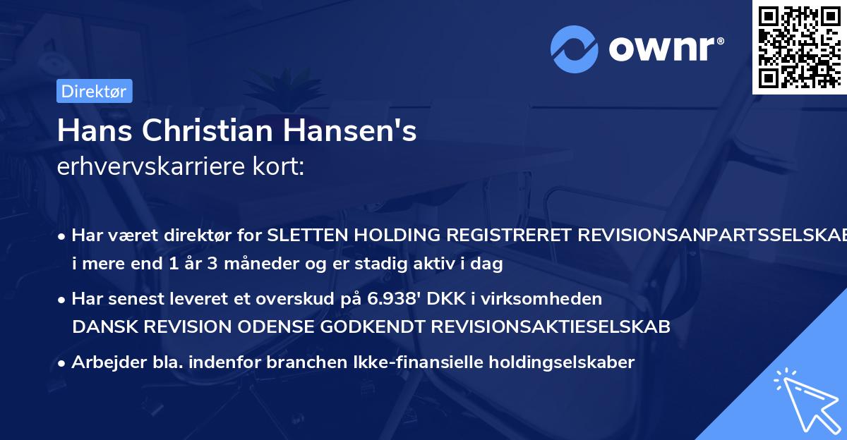 Hans Christian Hansen's erhvervskarriere kort