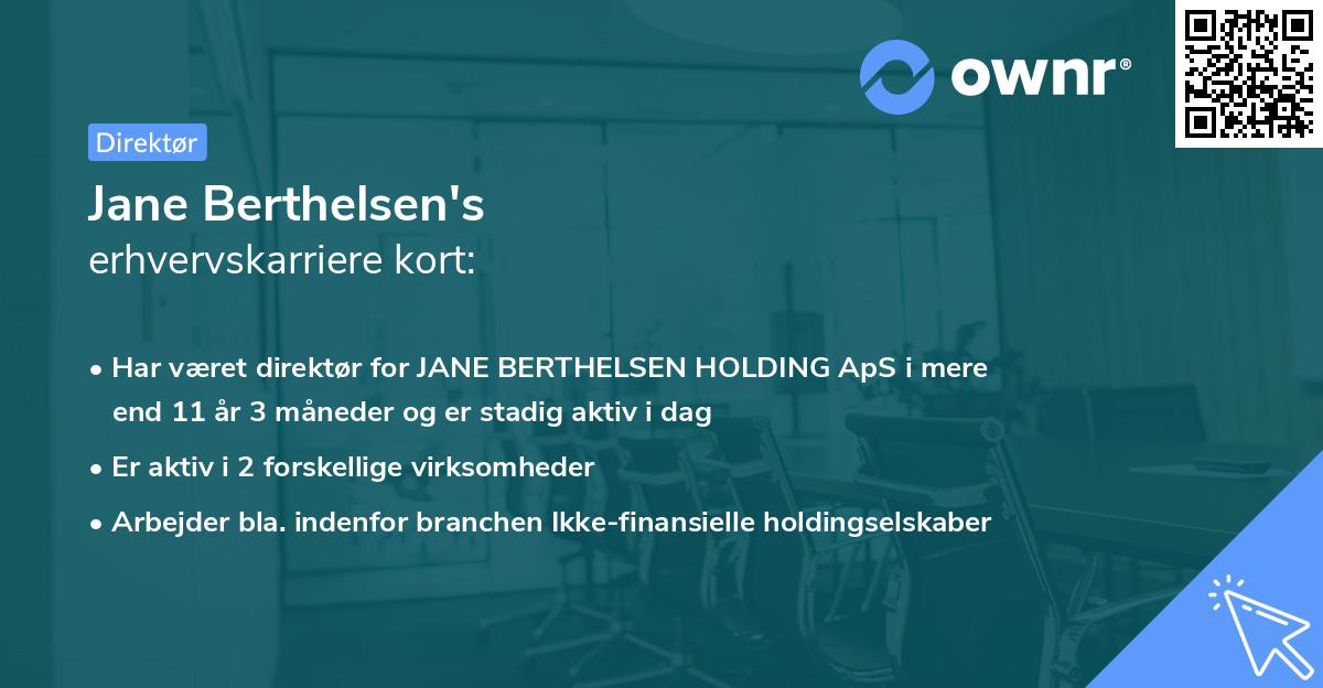 Jane Berthelsen's erhvervskarriere kort