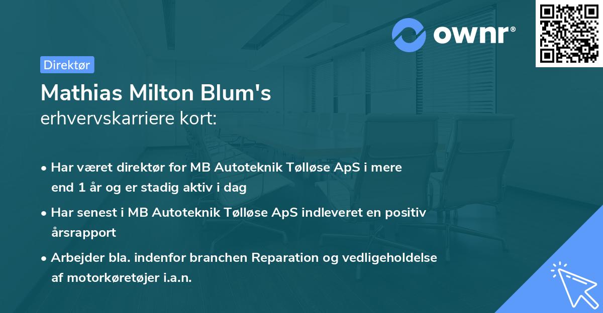 Mathias Milton Blum's erhvervskarriere kort