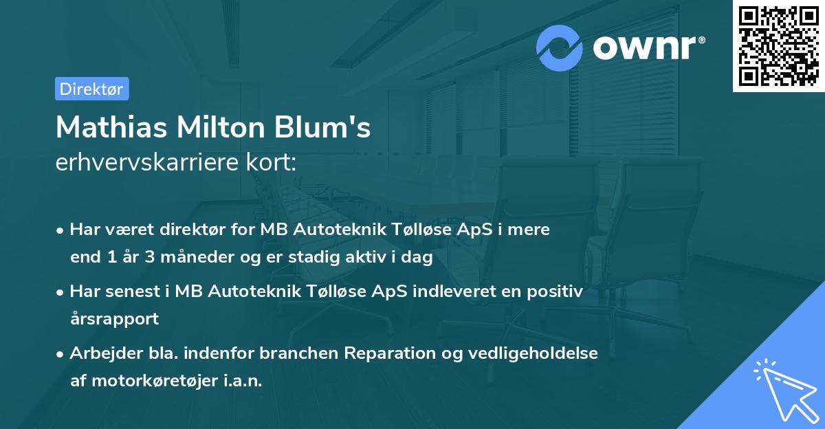 Mathias Milton Blum's erhvervskarriere kort