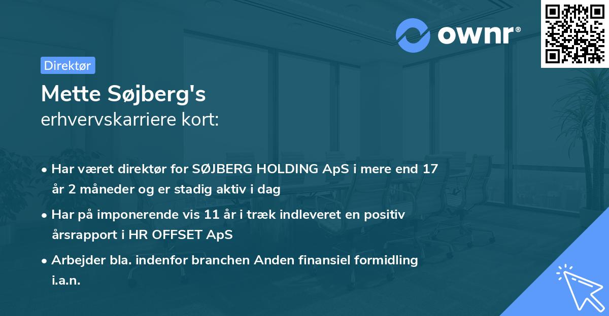 Mette Søjberg's erhvervskarriere kort