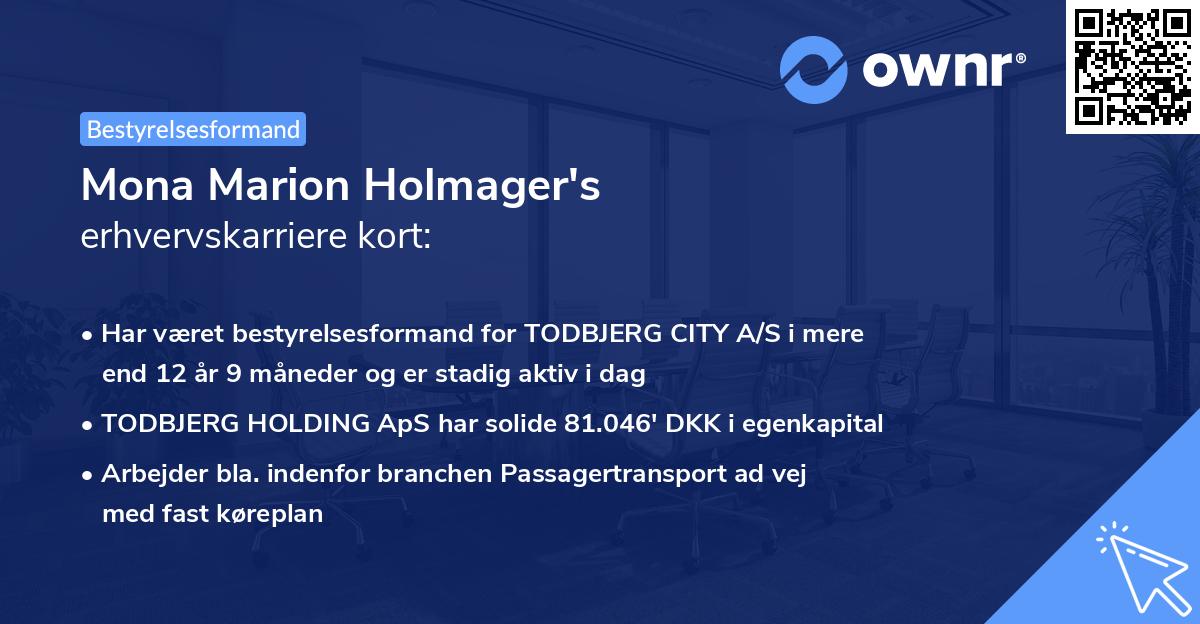 Mona Marion Holmager's erhvervskarriere kort