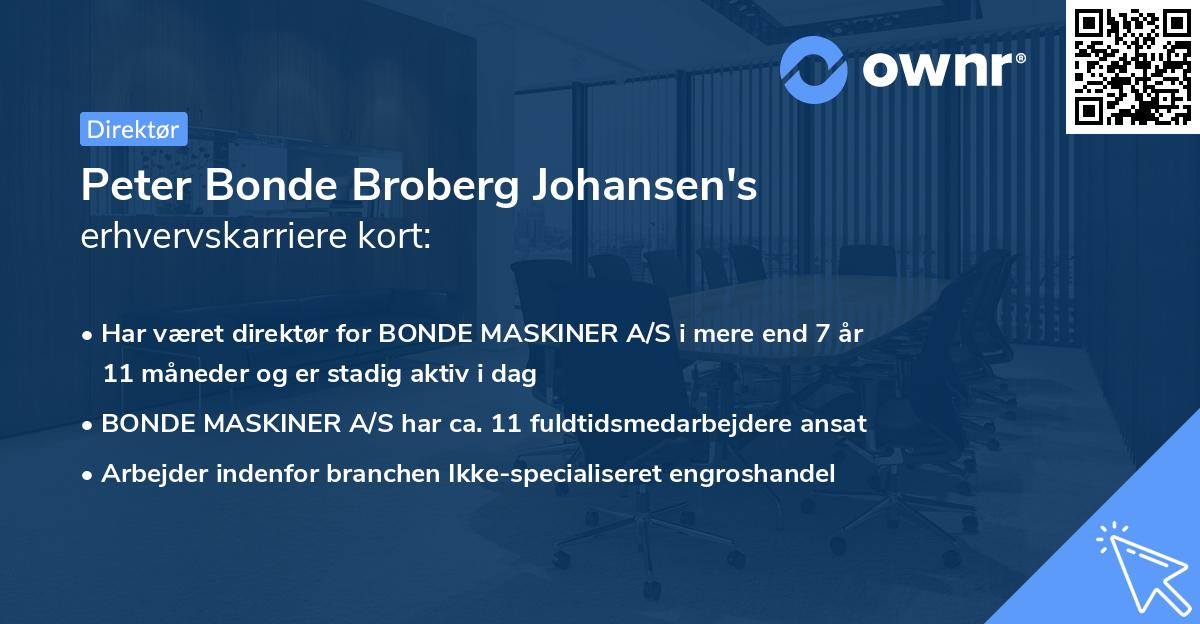 Peter Bonde Broberg Johansen's erhvervskarriere kort