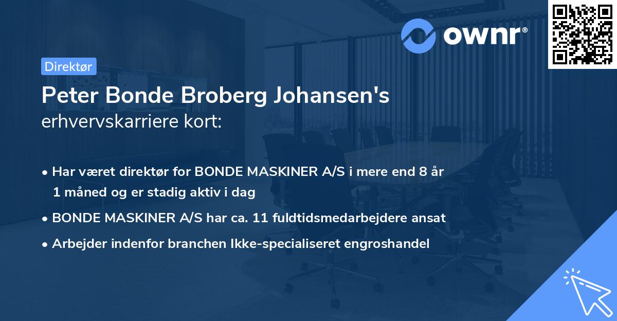 Peter Bonde Broberg Johansen's erhvervskarriere kort