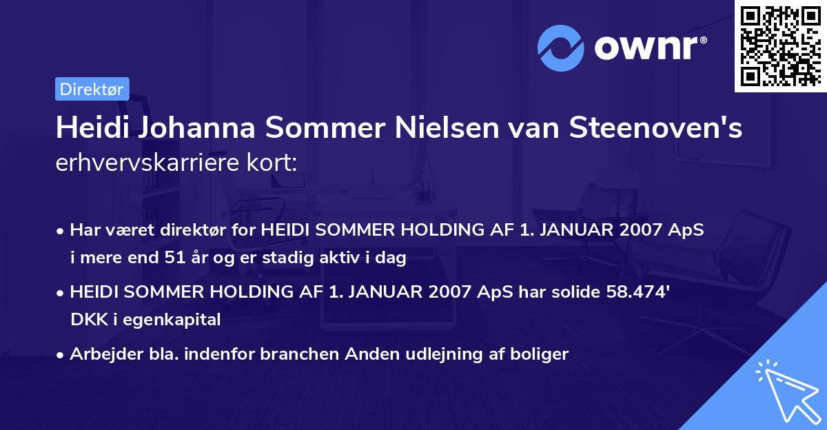 Heidi Johanna Sommer Nielsen van Steenoven's erhvervskarriere kort