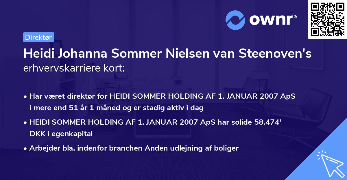 Heidi Johanna Sommer Nielsen van Steenoven's erhvervskarriere kort