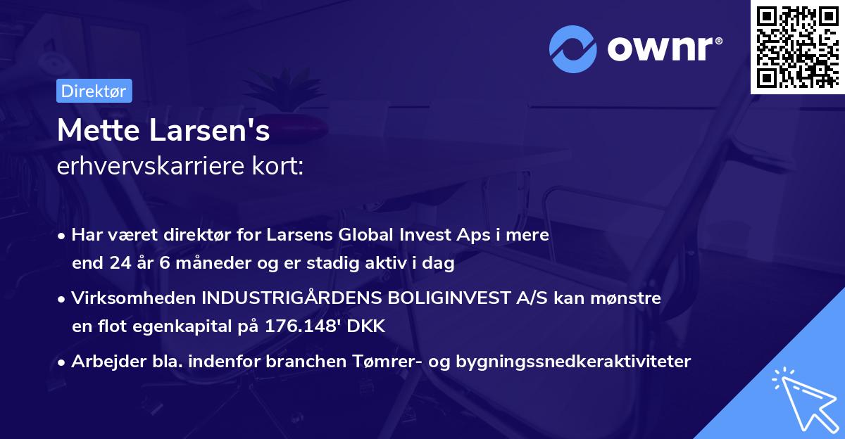 Mette Larsen's erhvervskarriere kort