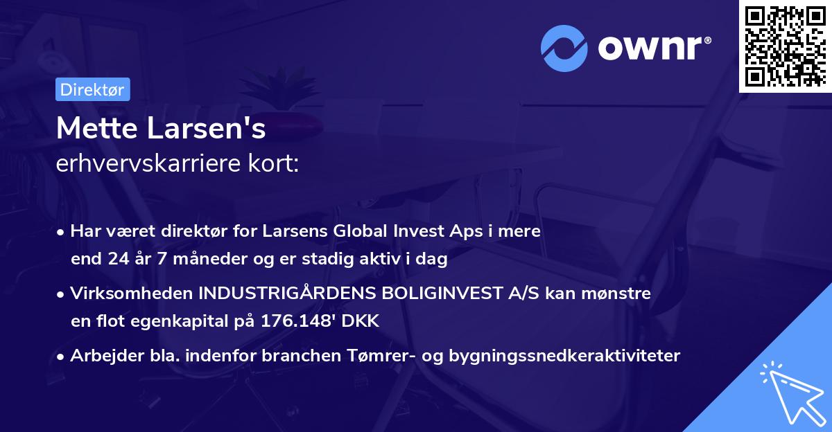 Mette Larsen's erhvervskarriere kort